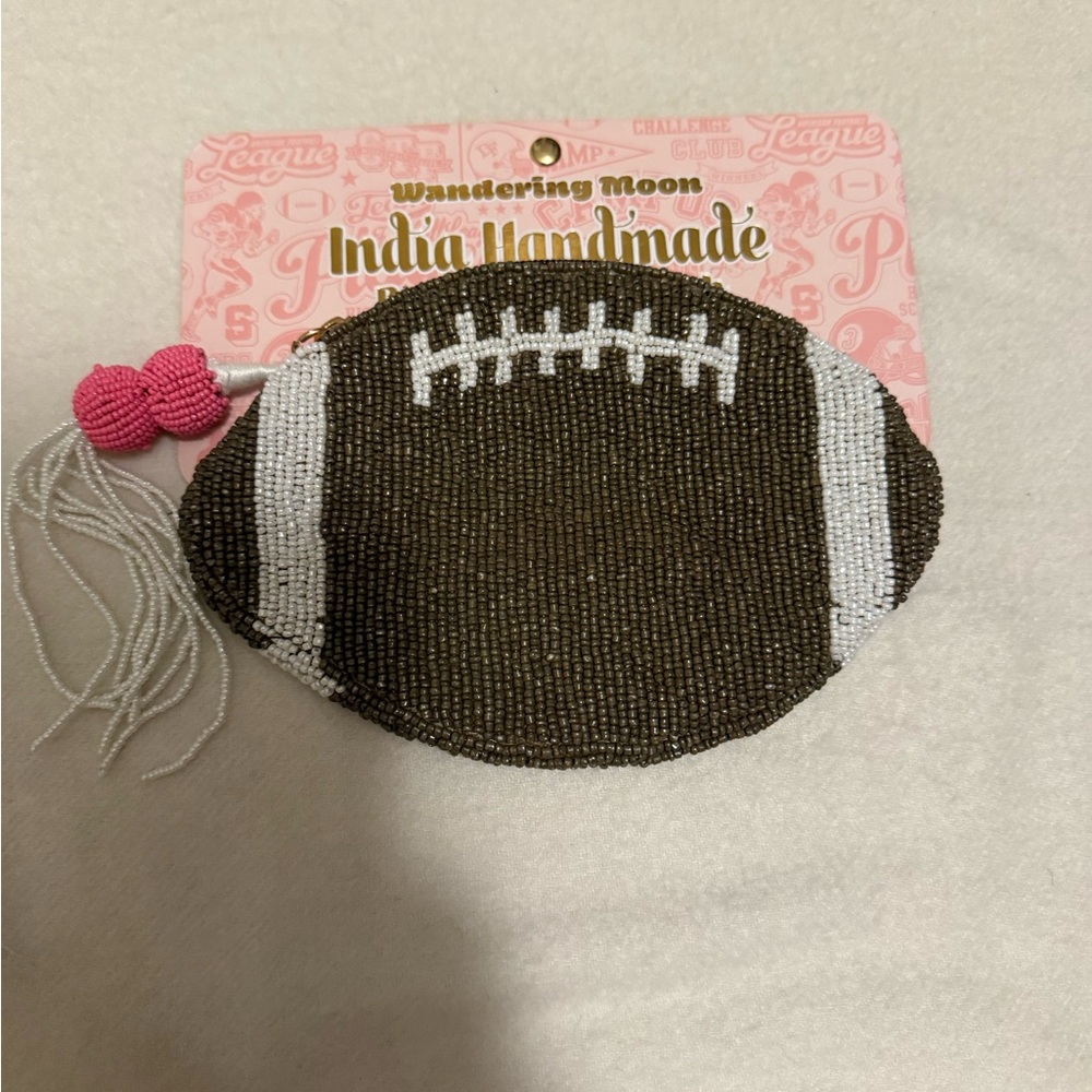 Viral  Football Beaded Pouch - Brown and White